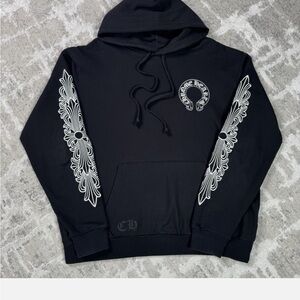 Chrome Hearts Black Hoodie with White Sleeve Graphics
